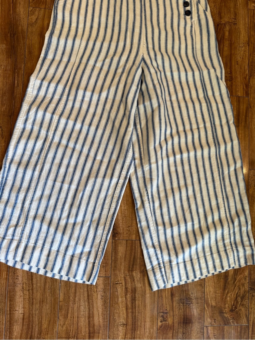 Tahari Blue White Striped Linen Wide Leg Pull On Pants Pockets Size Large - Picture 4 of 8
